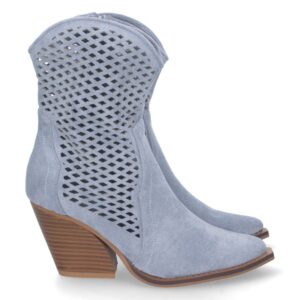 Botín de tacón con calado y cremallera color azul