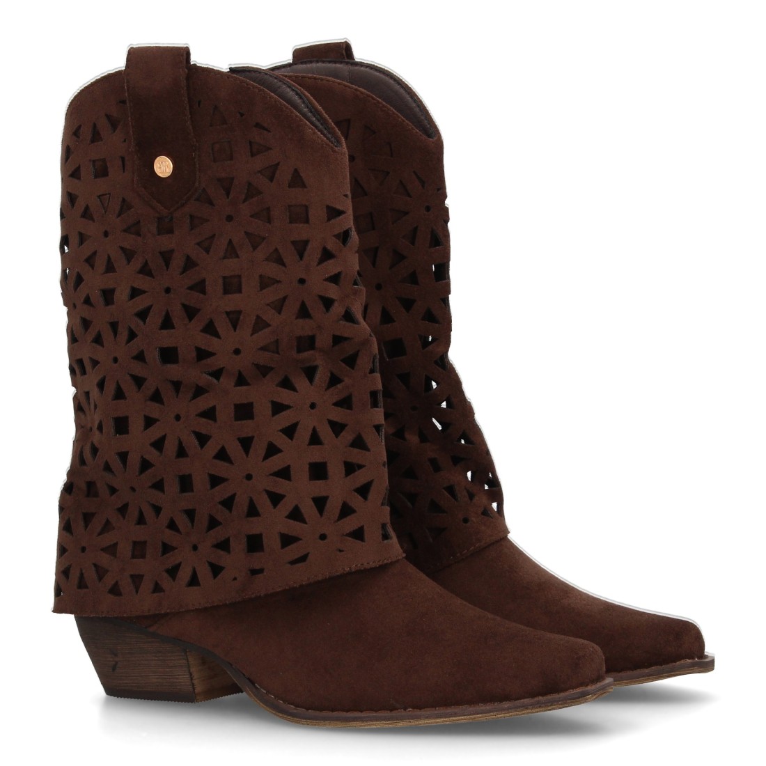 Botas cowboy troqueladas estilo boho color café