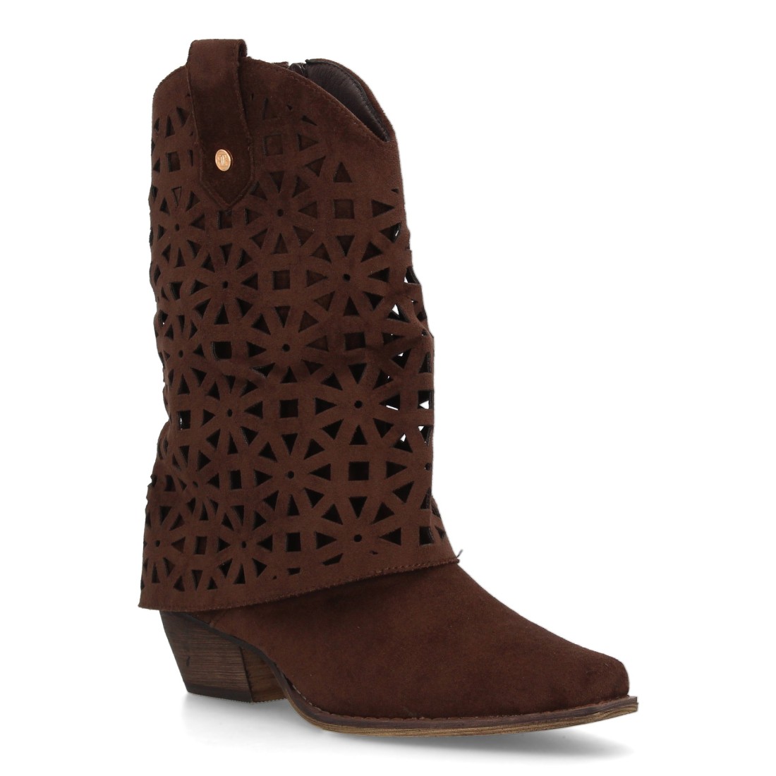 Botas cowboy troqueladas estilo boho color café - Imagen 3