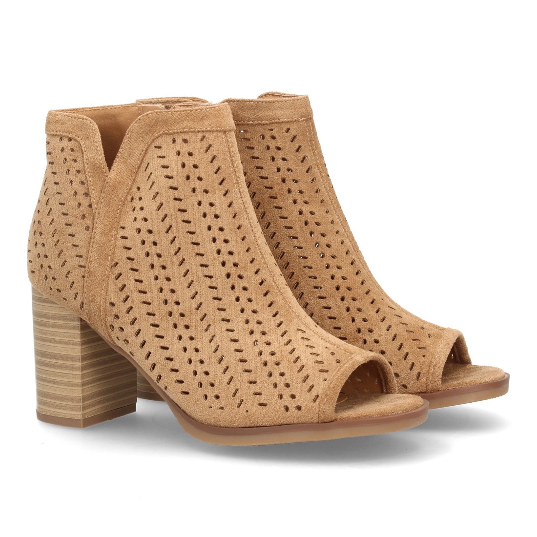 Botín de tacón con calados y cremallera color kaki