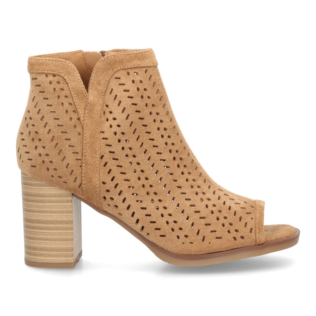 Botín de tacón con calados y cremallera color kaki - Imagen 2