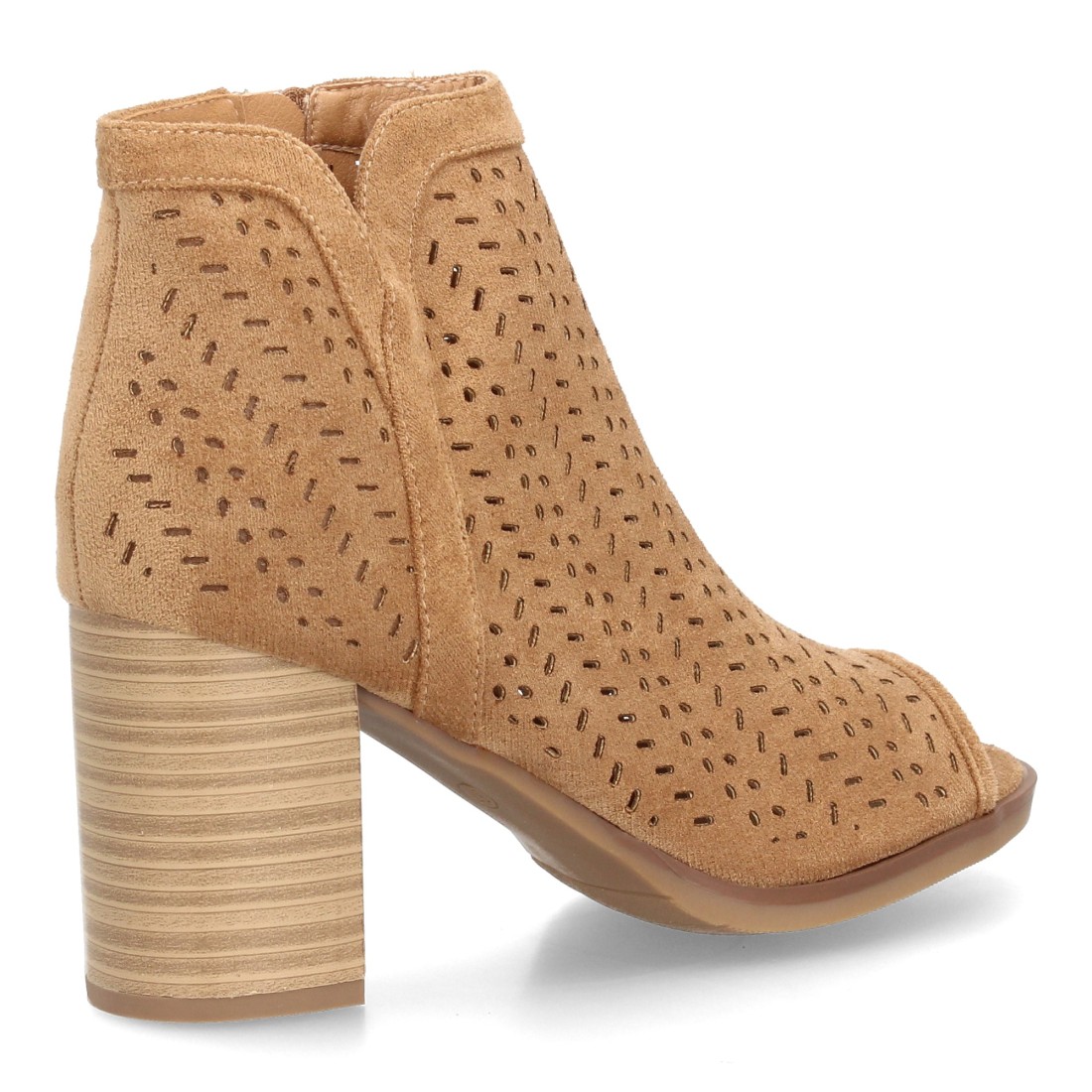 Botín de tacón con calados y cremallera color kaki - Imagen 4