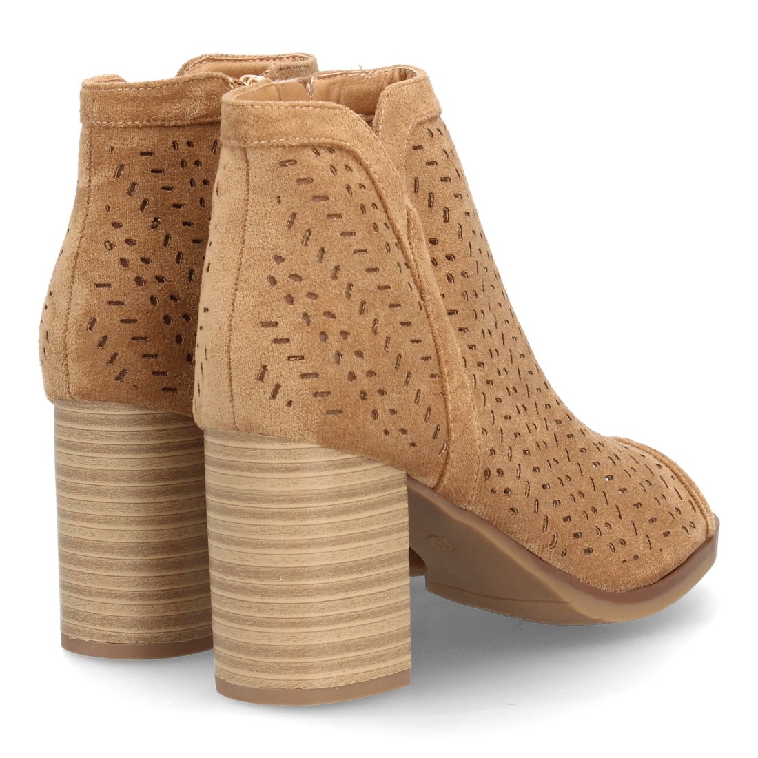 Botín de tacón con calados y cremallera color kaki - Imagen 5