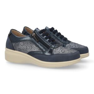 Zapatillas mujer cuña con cremallera y calados color azul