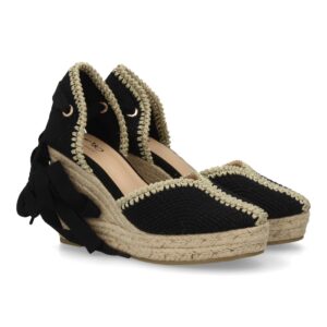 Alpargata mujer de cuña con ribete decorativo color negro