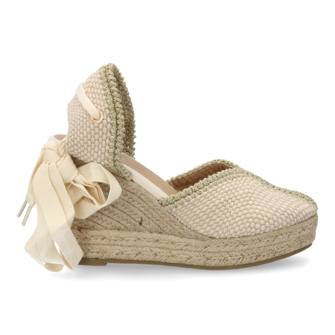 Alpargata mujer de cuña con ribete decorativo color beige - Imagen 2