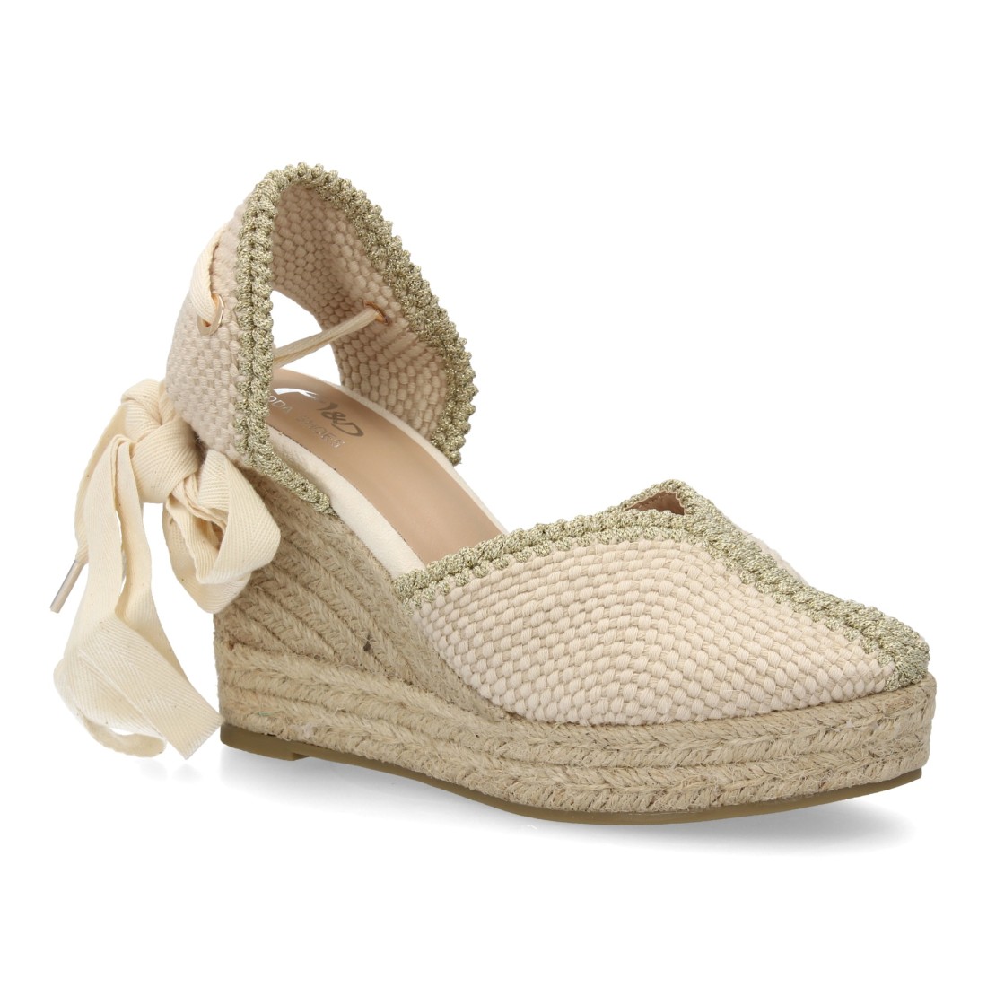 Alpargata mujer de cuña con ribete decorativo color beige - Imagen 3