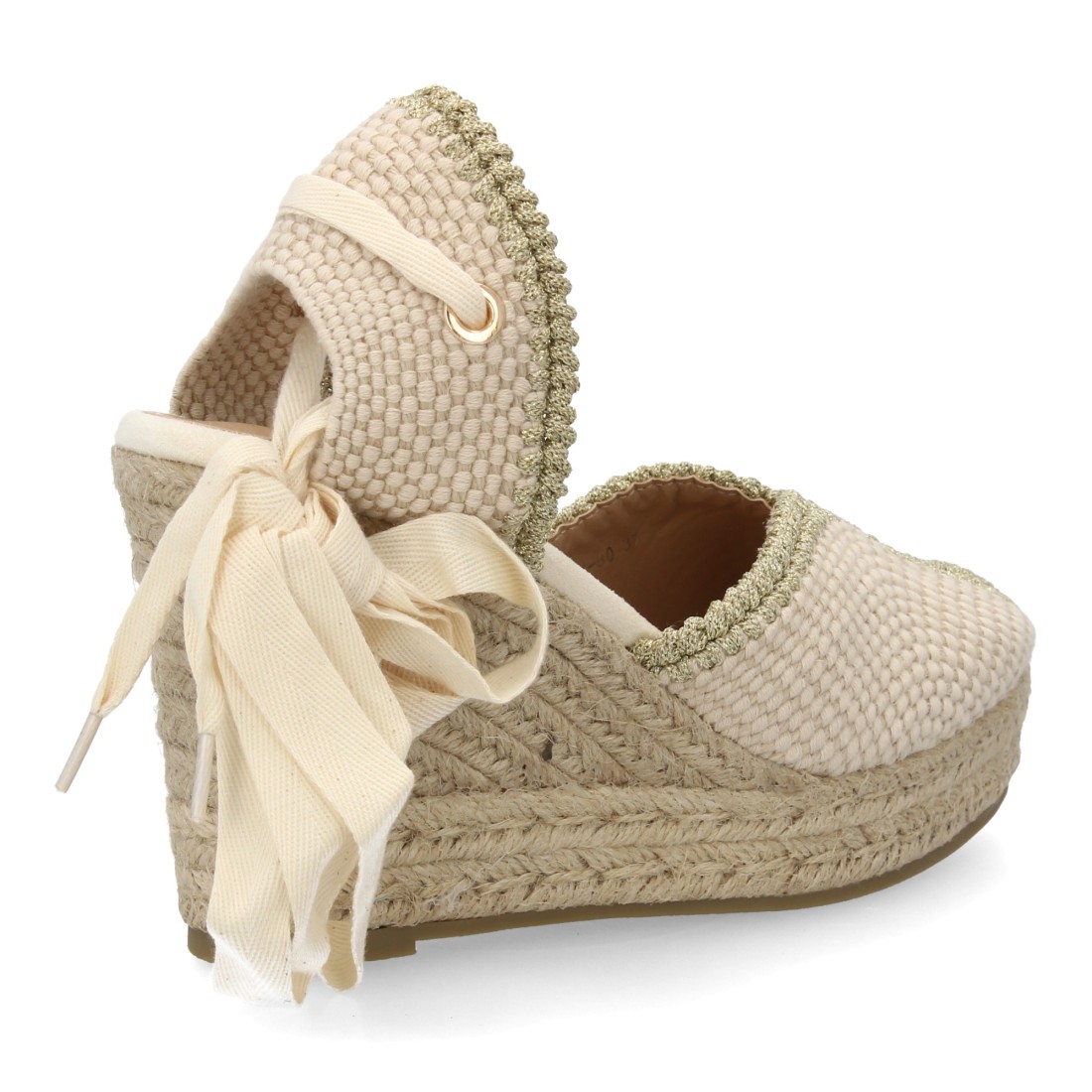 Alpargata mujer de cuña con ribete decorativo color beige - Imagen 4