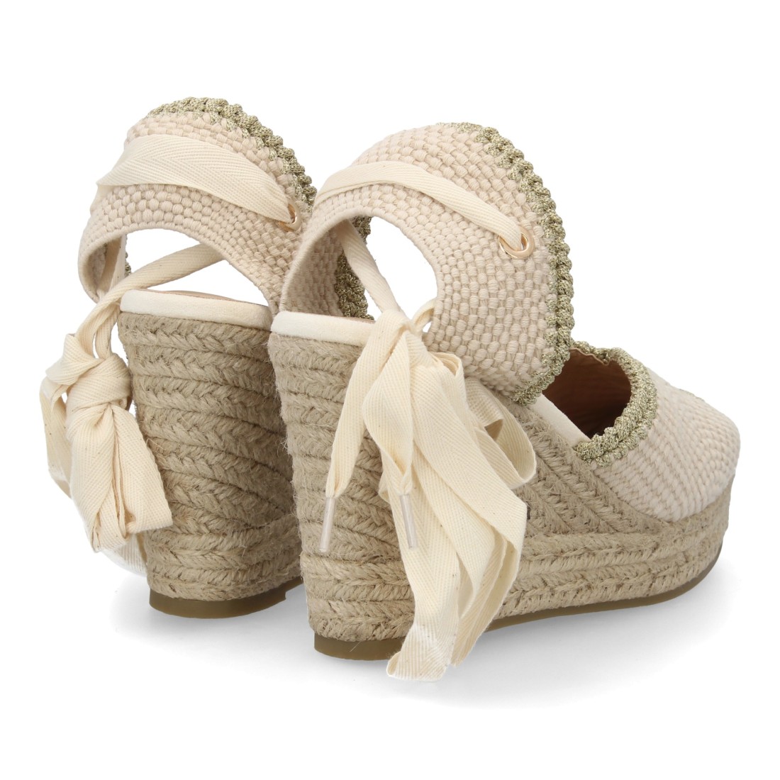 Alpargata mujer de cuña con ribete decorativo color beige - Imagen 5
