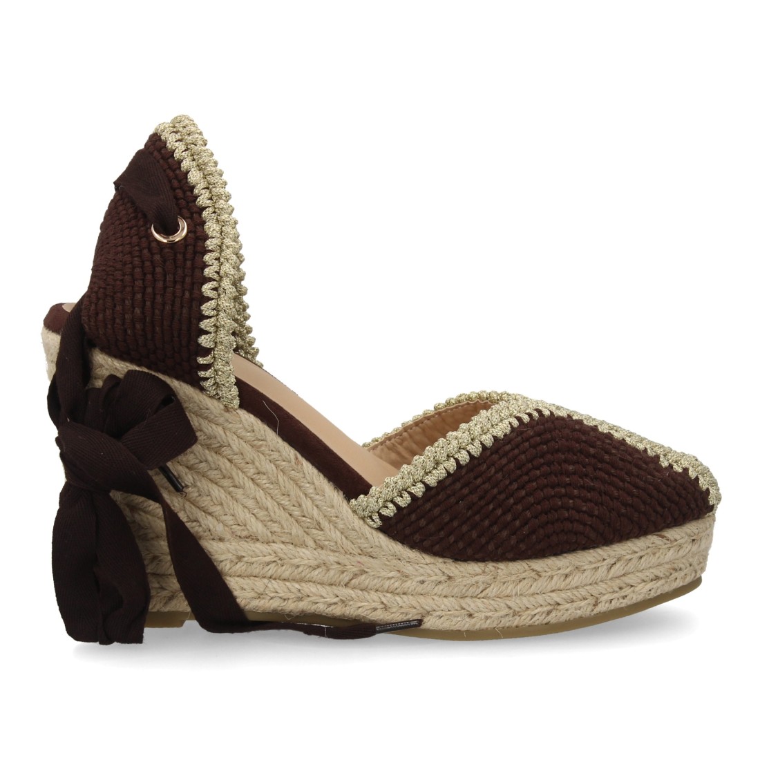 Alpargata mujer de cuña con ribete decorativo color marrón - Imagen 2