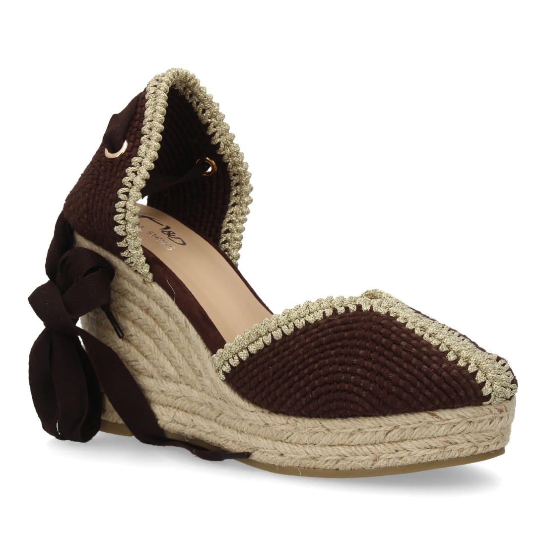 Alpargata mujer de cuña con ribete decorativo color marrón - Imagen 3