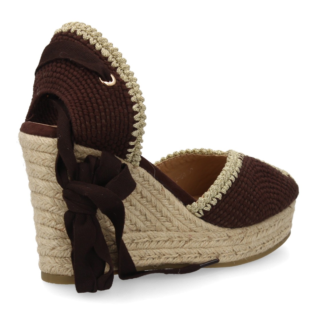 Alpargata mujer de cuña con ribete decorativo color marrón - Imagen 4