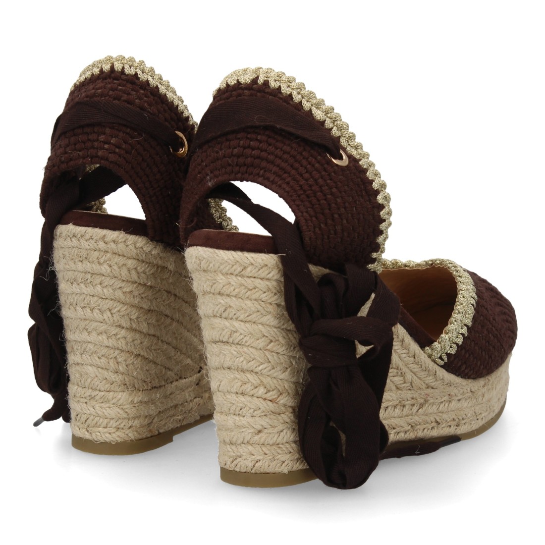 Alpargata mujer de cuña con ribete decorativo color marrón - Imagen 5