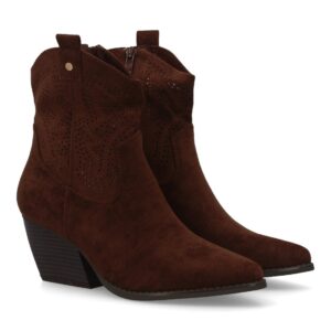 Botín calado cowboy mujer tacón cómodo color marrón