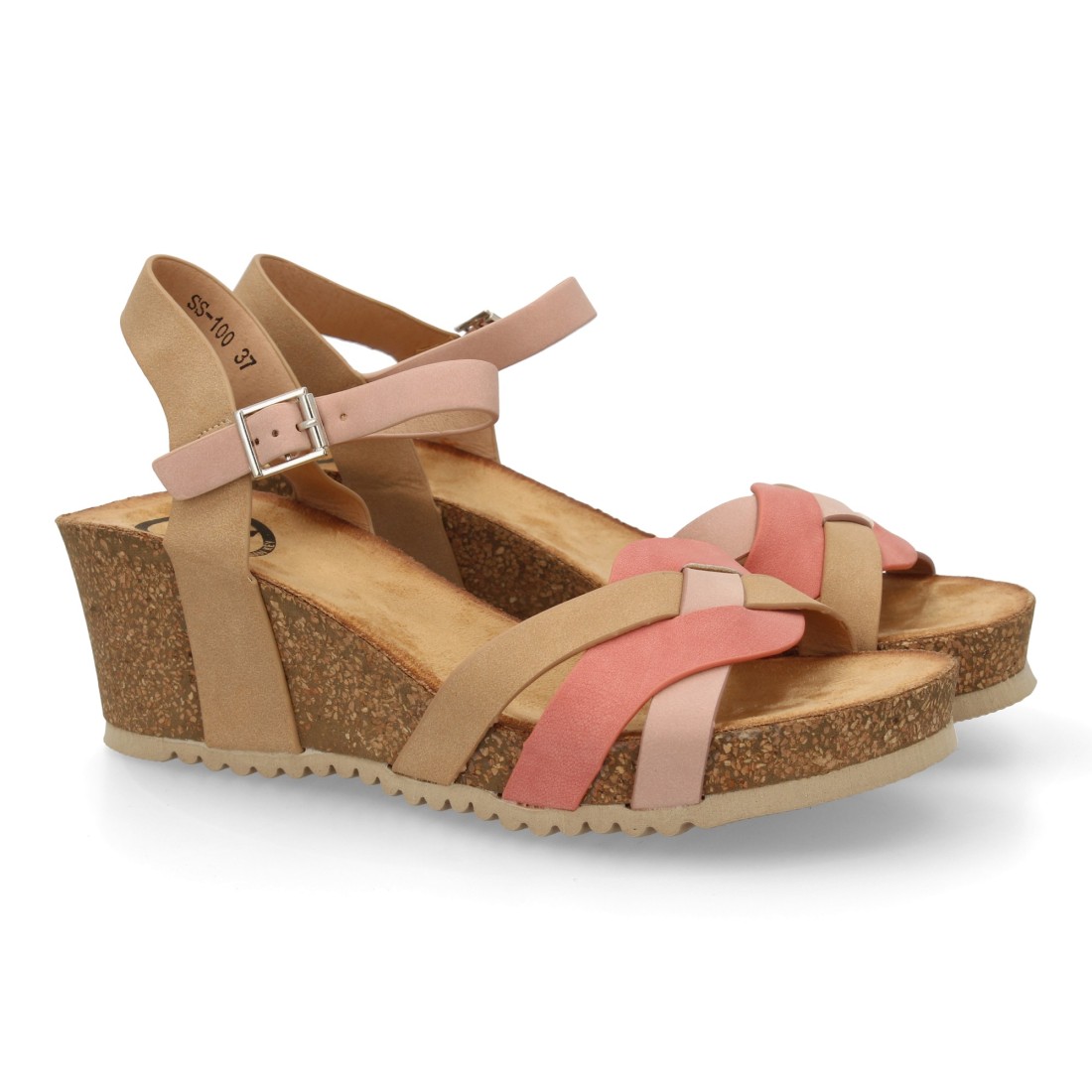 Sandalia cuña bio mujer color rosa