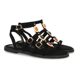Sandalia romana mujer tiras con pedreria color negro