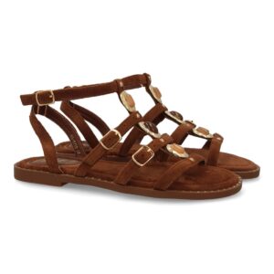 Sandalia romana mujer tiras con pedreria color marrón